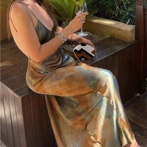 Neptune Satin Open Back Long Dress